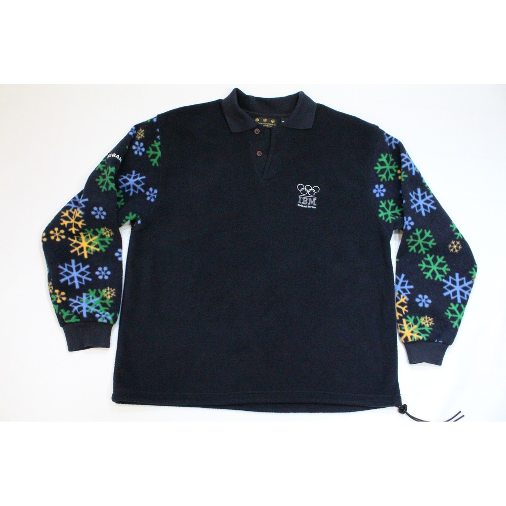 Vintage IBM 1998 Nagano Olympic Winter Games Fleece Pullover Navy Blue Mens M